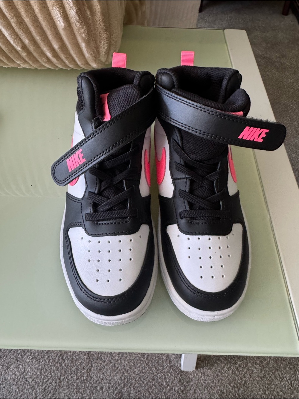 Nike Kids High-Top Sneakers in Black, White & Pink